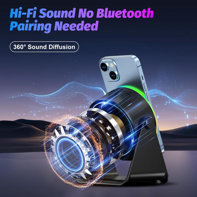 Dohelly 4 IN 1 Wireless Induction Audio Bluetooth Speaker, 360° Rotation Stand with LED, Universal Speaker Stands for Surround Sound&Charger,Portable Desktop Stand Gift for Home, Shower, Outdoors, Travel