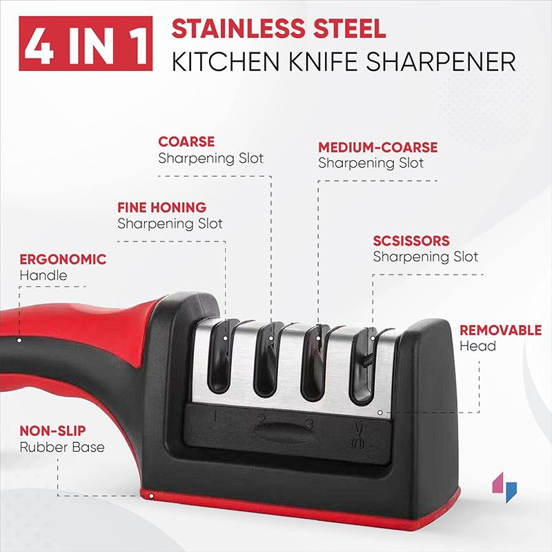 4-Stage Professional Kitchen Knife Sharpener - Knife Sharpener Helps Repair, Restore, Polish Blades and 4 Stage Sharpening Slots