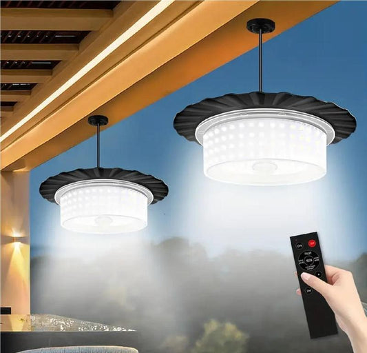 Solar Shed Lights Outdoor Indoor 1000LM,Led Solar Powered Pendant Lights with Remote Control Waterproof for Gazebo Porch Hanging