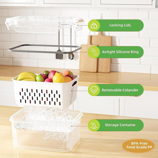 Fruit and Vegetable Organizer, 8-pack Double DrainerFruit & Vegetable Storage Box,,Kitchen Accessories Storage Organizer, Household Essentials