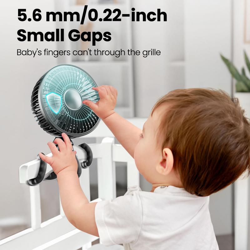 Gaiatop Baby Stroller Fan, Mosquito-Repellent Fan, Octopus Fan-4000mAh Oscillating Portable Fan with Light, 4 Speeds, Battery-Operated, 360° Rotating Tripod, Clip-On for Stroller, Car Seat, Crib, Travel Fans, Tummy Time