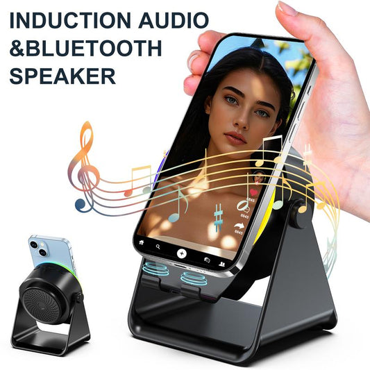 Dohelly 4 IN 1 Wireless Induction Audio Bluetooth Speaker, 360° Rotation Stand with LED, Universal Speaker Stands for Surround Sound&Charger,Portable Desktop Stand Gift  for Home, Shower, Outdoors, Travel
